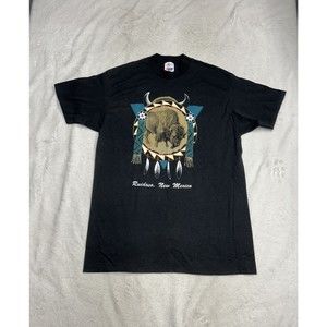 Vintage 90s New Mexico Buffalo Headdress Black Single Stitch T-Shirt Size XL